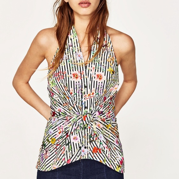 Zara Tops - ZARA STRIPED AND FLORAL HALTER size S